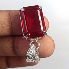 Natural Red Ruby 48 Ct Emerald Shape EGL 925 Silver Pendant Loose Gems 6GGP