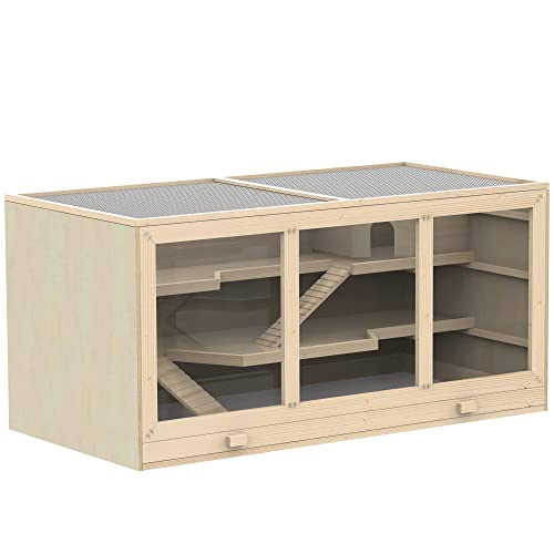 PawHut Wooden Hamster Cage Ope...for Dwarf Hamster Tray Natural - down 18.31% (£14.10) to £62.90 from £77.00