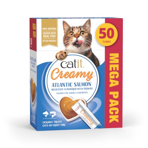 Catit Creamy Salmon & Prawn Lickable Cat Treats 50 Pack - down 37.64% (£7.22) to £11.96 from £19.18