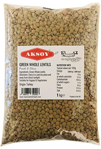 Aksoy Green Whole Lentils 1KG ...y Cooking (Packaging May Vary) - down 43.95% (£2.36) to £3.01 from £5.37