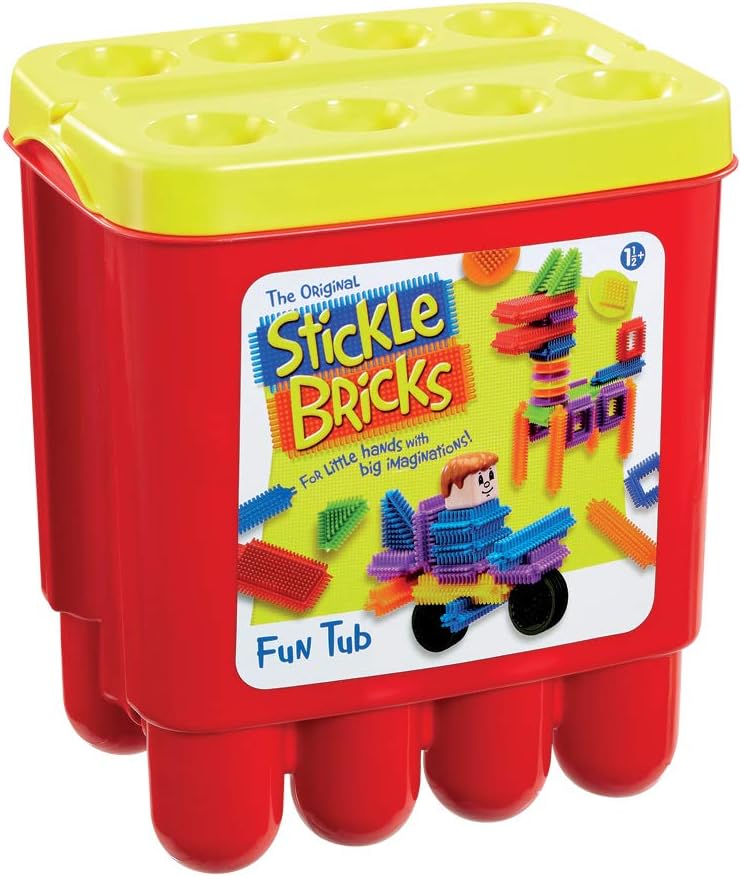 Stickle Bricks Fun Tub – Creative Construction Toy for Toddlers, Boosts Fine Motor Skills & Imagination, Easy Interlocking Bricks with Handy Storage Tub, 18 Months+