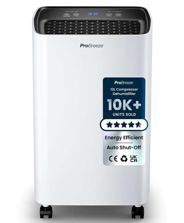 Pro Breeze 12L Compressor Dehumidifier with 2L Water Tank, Laundry Drying & Humidity Sensor - Prime Exclusive - One Retail Group / FBA