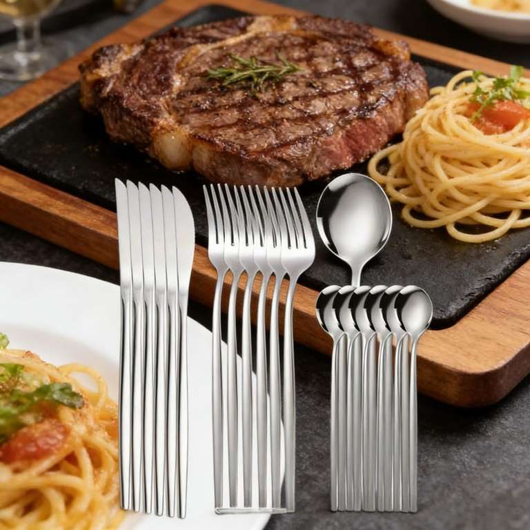 16pcs Stainless Steel / Gold or Silver Cutlery Set 16 Piece Elegant Polished Flatware - Shipped and Sold by Amazon Haul