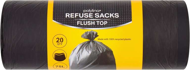 Polylina 20 Refuse Sacks Flush Top 75L - 95p / 85p S&S