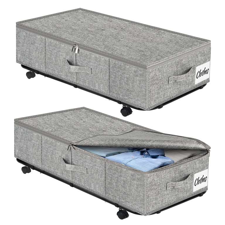 2x 50L XL Sturdy Under Bed Rolling Storage Containers with Wheels & Metal Frame Bottom Support - Sold by KUKIKAN / FBA