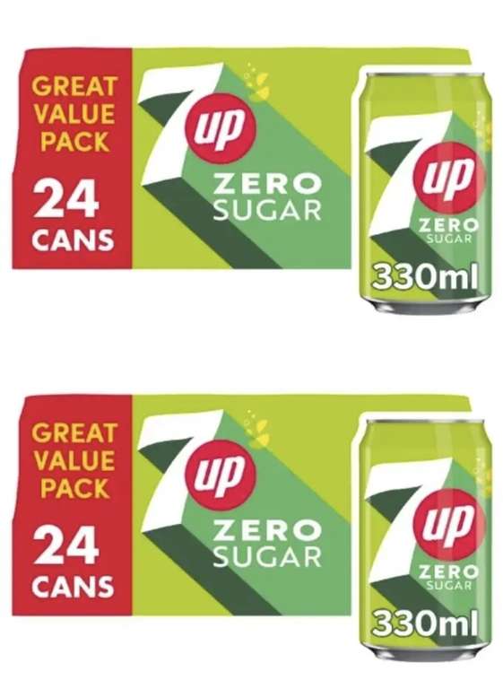 2 x 7UP Zero Lemon & Lime Cans 24 x 330ml Discount at Checkout (£12.60 / £14.20 with S&S)