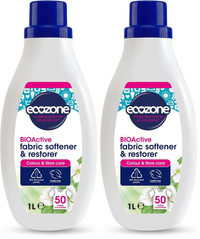 2 x Ecozone BIOActive Fabric Softener & Restorer, Gentle Fabric Conditioner, 50 Washes