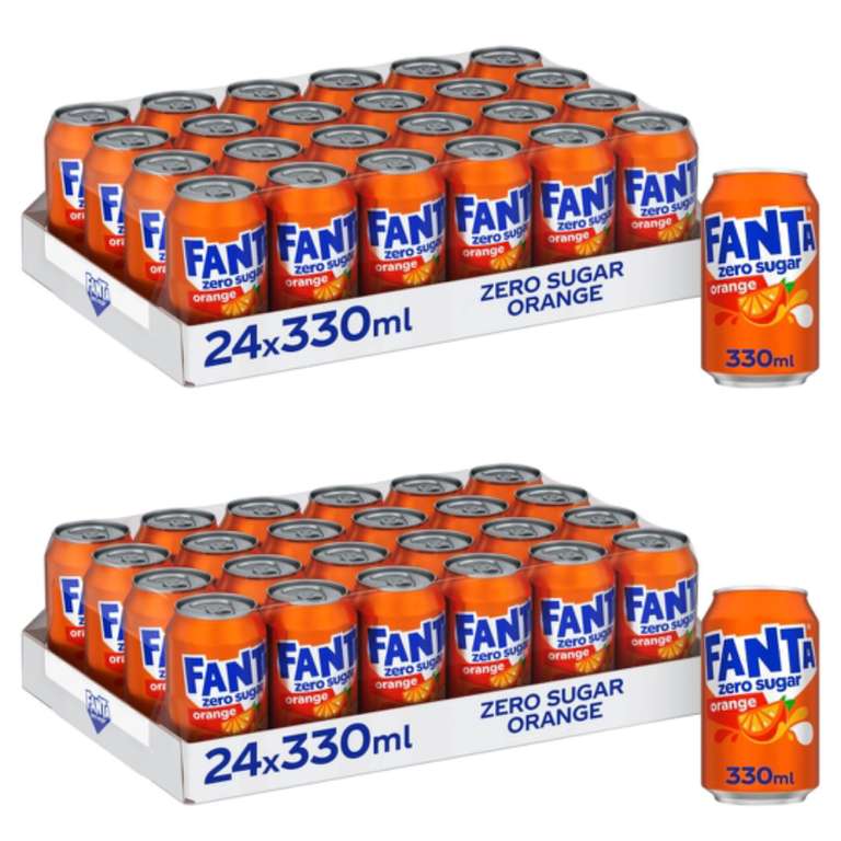 2 x Fanta Zero Orange Soft Drink Cans, 24 x 330ml - discount at checkout (£11.85 - £14.07 with S&S)