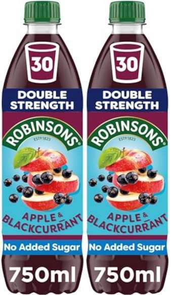 2 x Robinsons Apple & Blackcurrant 750ml, Double Strength, No Added Sugar (£1.38 /£1.13 on S&S) - 4 for £2.75 (£2.50/£2 on S&S)