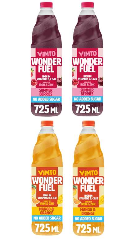 2 x Vimto Wonderfuel Squash Summer Berries / Mango & Orange 725ml (£1.85 / £1.55 with S&S)