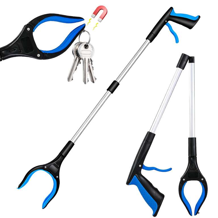33‘’/83cm Litter Pickers, Extra Long Foldable Grabber Stick with 360° Rotating Magnetic Anti-Slip Claw for Adults, Disabled and Elderly