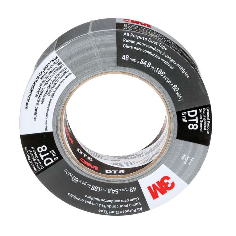 3M DT823S All Purpose Duct Tape DT8, Silver, 48 mm x 23 m, 0.2 mm, Individually Wrapped