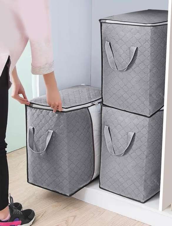 3-Pack Heavy-Duty Storage Bags with Zipper | Waterproof Moving & Travel Storage Organisers, Grey (Sold By Amazon Haul)