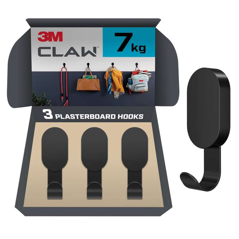 3 Pack of 3M CLAW Plasterboard Hangers - Each Holds up to 7kg