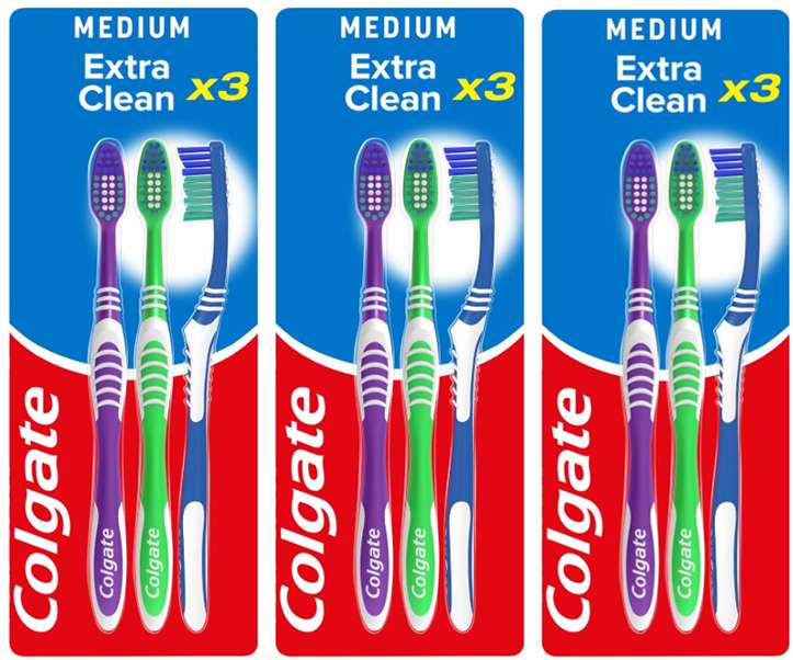 3 packs of 3 - Colgate Extra Clean Medium Manual Toothbrush - Total 9 toothbrush - £2.59 or less with Sub & save