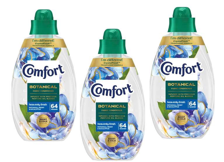 3 X Comfort Botanical Heavenly Fresh Fabric Conditioner softener with CrystalFresh* 960 ml (64 washes) 3 for 2 offer