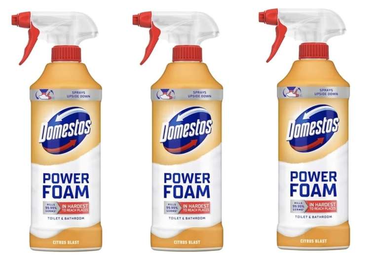 3 x Domestos Power Foam Citrus Blast Toilet & Bathroom Cleaner Spray 450ml - 3 for £5 offer (£3.66 - £4.55 with s&s)