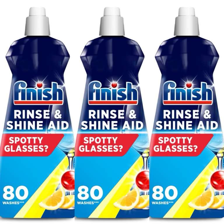 3 x Finish Dishwasher Rinse Aid, Lemon Rinse & Shine Cleaner 400ml - £3.82 / £3.49 S&S