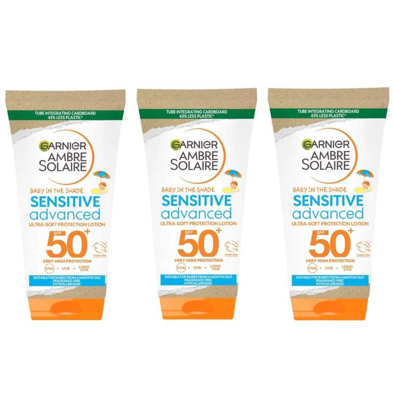3 x Garnier Ambre Solaire Baby Sun Cream, SPF50 50ml - for Sensitive Skin (£6.97 - £8.33 with S&S)
