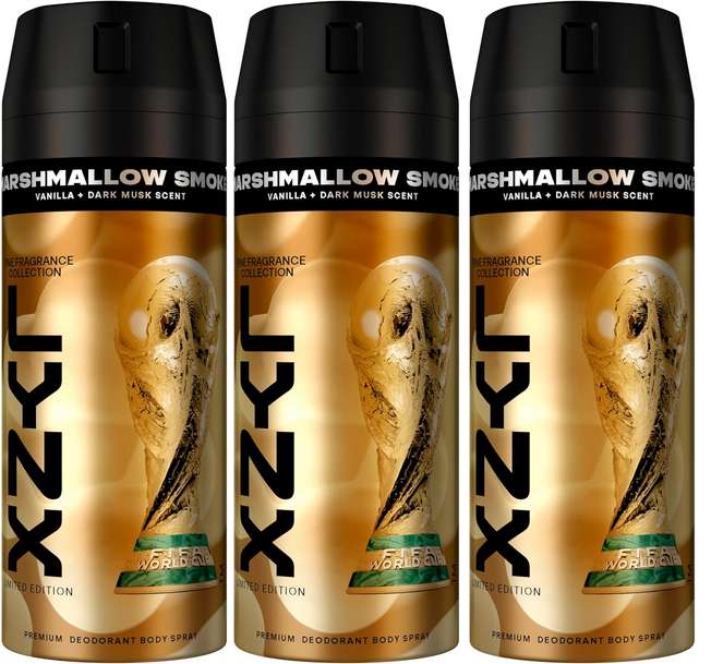 3 x Lynx Limited-Edition FIFA Fine Fragrance Collection Marshmallow Smoke Premium Body Spray 150ml (£7.32 with S&S)