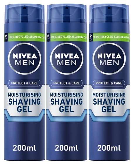 3 x NIVEA MEN Protect & Care - Moisturising Men Shaving Gel 200ml (£4.69 / £4.28 on S&S)