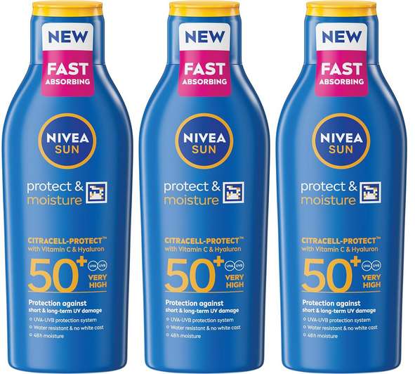 3 x NIVEA SUN Protect & Moisture Sun Lotion SPF 50+/ 30, 200ml (£10.70 with S&S)