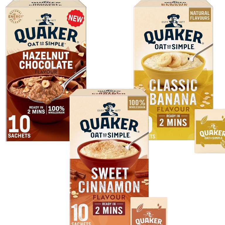 3 x Quaker Hazelnut Chocolate 10 Pack (Mix and Match Other Flavours) (S&S £4.87) - Discount at Checkout