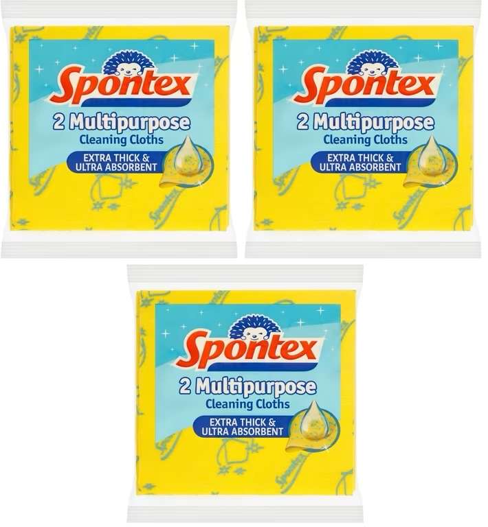 3x Spontex 2 Multipurpose Cleaning Cloths - total 6 pcs - S/S £1.58