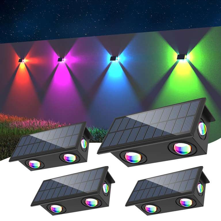 4 pack - NATPOW Solar Wall Lights Outdoor Garden, Waterproof Solar Fence Lights RGB Colour Changing Sold by LKA2 Store / FBA