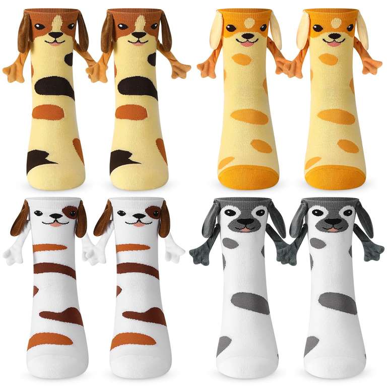Zuimei 4 Pairs Funny Magnetic Socks with Dog Pattern, UK 4-8 - Sold by Onlkeow FBA