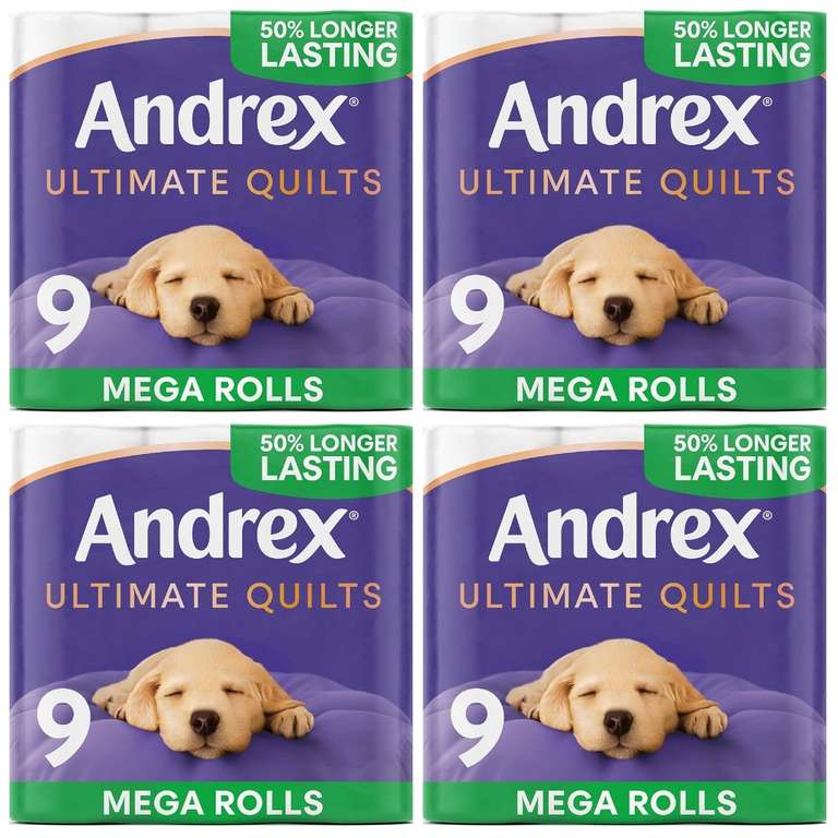 4 x Andrex Ultimate Quilts 3 Ply Toilet Roll - 9 Mega Rolls (=13.5 Standard Rolls) (£19.50 /£16.50 on S&S)