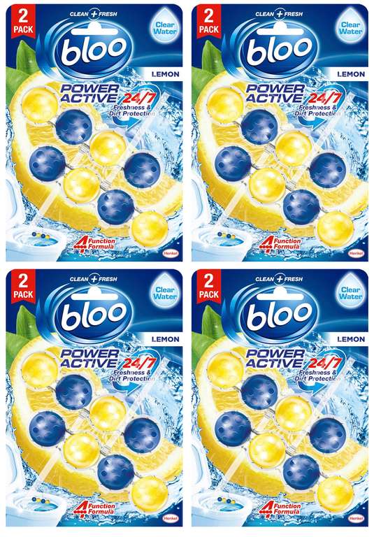 4 x Bloo Power Active Toilet Rim Block Lemon - Pack of 2 Rimblocks (£4.65 / £4.27 on S&S)