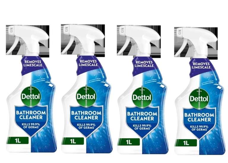 Dettol Spray Bathroom Cleaner 1L x 4, Limescale Remover, No Need to Rinse, Kills 99.9% Bacteria and Viruses ( 4 for 3 offer )
