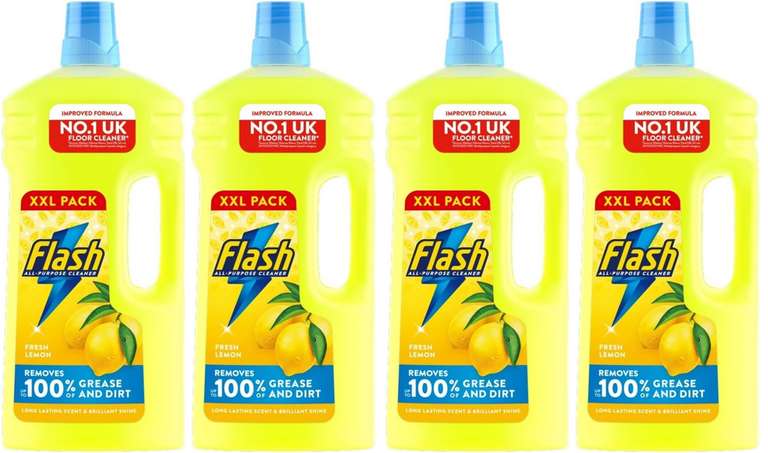 4 x Flash Multipurpose Floor Liquid Cleaner Crisp Lemon 2L (£7.64 / £6.47 with S&S)