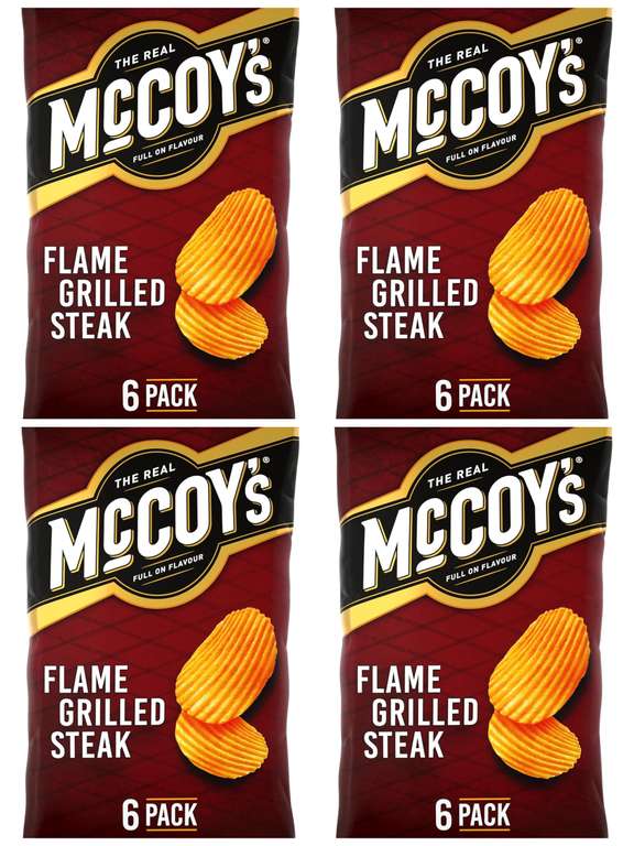 4 x McCoy's Flame Grilled Steak Flavour Ridge Cut Potato Crisps, 6 x 25g (£4.62 / £3.96 on S&S)