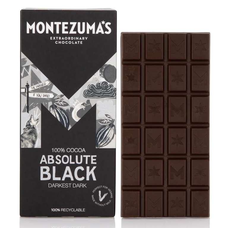 4 x Montezuma's Dark Chocolate, Absolute Black, 100% Cocoa - 90g (£7.20 S&S) 4 for 3 offer