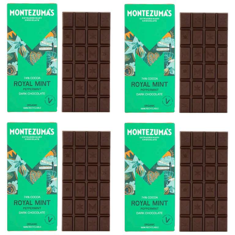 4 x Montezuma's Royal Mint, 74% Cocoa, Dark Chocolate With Peppermint, 90g Bar (4 for 3) £8.38 with max s&s