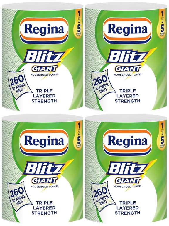 4 x Regina Blitz Giant, 1 Roll of Household Towel, 3-Ply | 260 Sheets Per Roll (£9.60 / £8.80 on S&S)