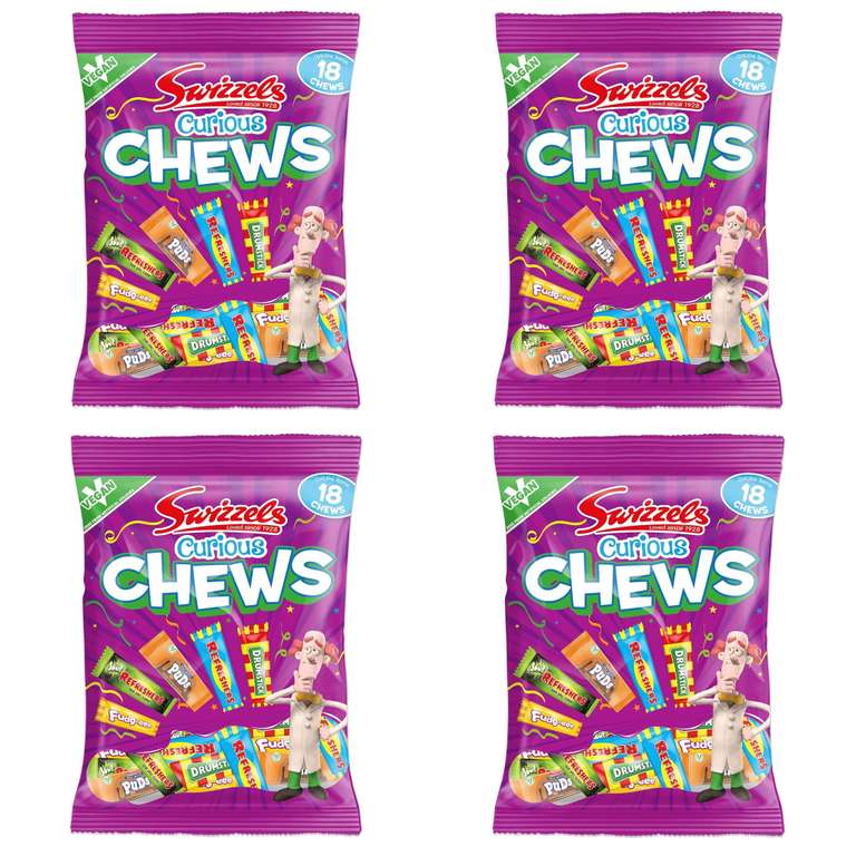 4 x Swizzels Curious Chew Sweets, Mixed Bag of Vegan Chewy Sweets 171g (£3.25 / £3 with s&s)