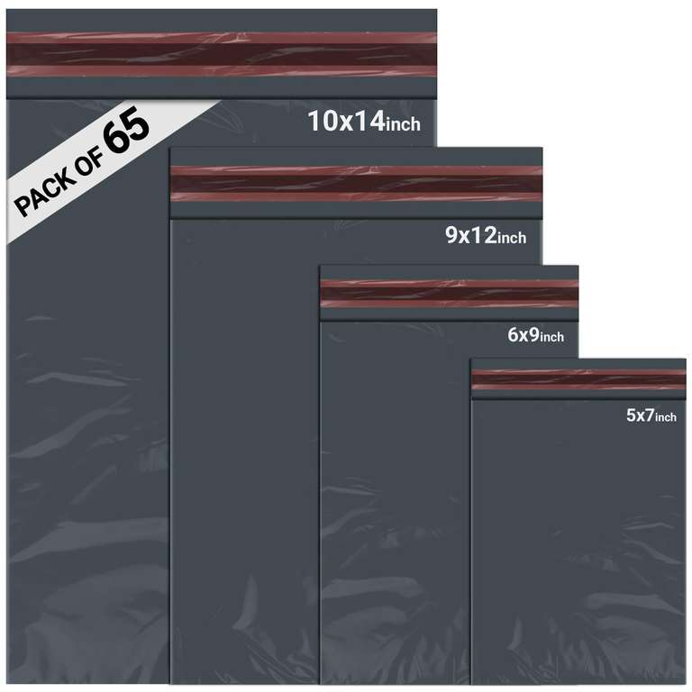 65 Mixed Parcel Bags Grey, Mailer Bags Tamper-Proof Strong Postal Packaging Bags for Shipping, Mailing
