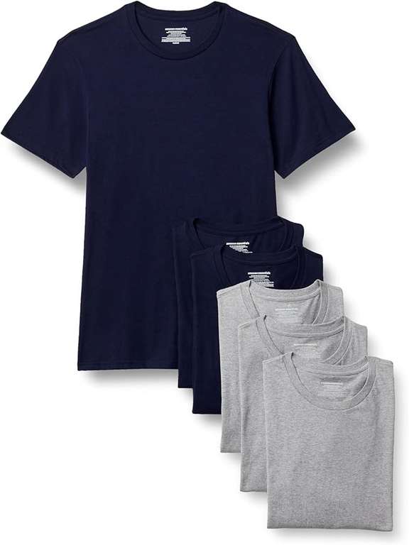 [6 Pack] Amazon Essentials Men's Slim-Fit Cotton Crew Neck Long Sleeve T-Shirts, Size Medium - 3 Colour Choices (Prime Exclusive)