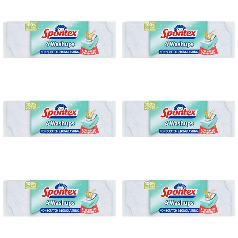 6 x Spontex 4 Washups Non Scratch Sponge Scourers - Discount at Checkout - £2.94 / £2.66 S&S