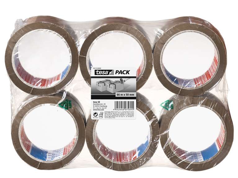 6 x Tesa Standard Packaging Tape Havana - 66m x 50mm