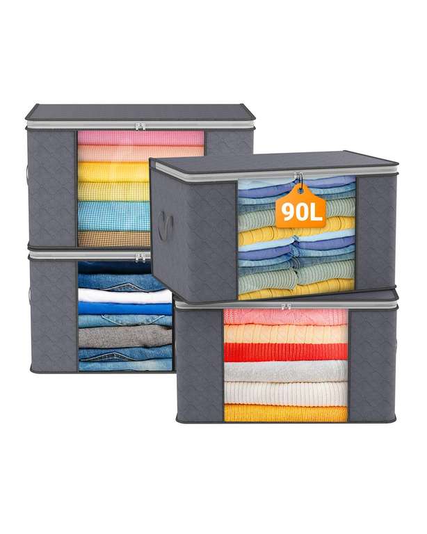 90L Large Capacity Clothes Storage Boxes with Lids 4 Pack Dark Grey - sold by changzi456 /FBA