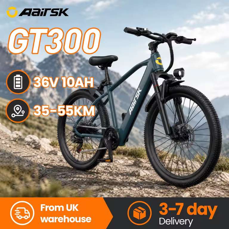 Aairsk GT300 Electric Bike in Cyan, NFC Smart Lock, 250W Motor, Shimano 7-Speed, 36V 10Ah Battery @ Urlife Cycling B Store