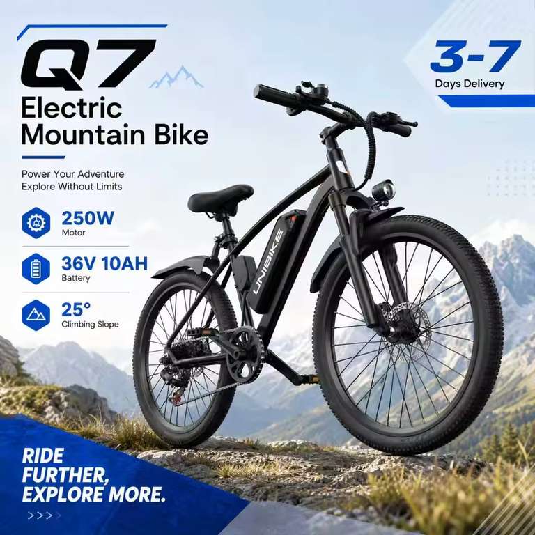 Aairsk Q7 Electric Bike, 250W Motor, Shimano 7-Speed Gears, 36V 10Ah Removable Battery @ Urlife Cycling C Store