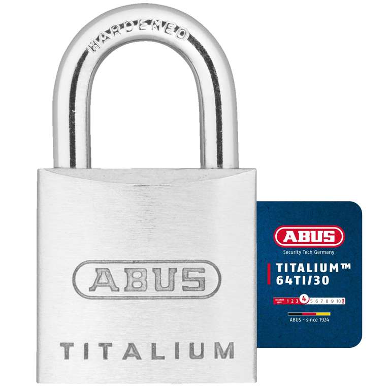 ABUS Titalium AB64TI/30 Padlock - Lock Body Made of Special Aluminium - Hardened Steel Shackle - ABUS Security Level 4 - Silver, Grey, 30mm