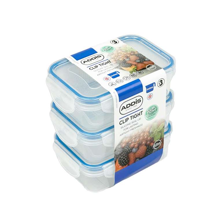 Addis Clip Tight Food Storage Containers Rectangle 240ml - Pack of 3