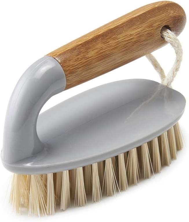 Addis Floor and Tile Scrub Brush Iron Style with Natural Bamboo Handle, Grey & Natural, Grey/Wood, 13 x 5 x 6.5 cm 517671