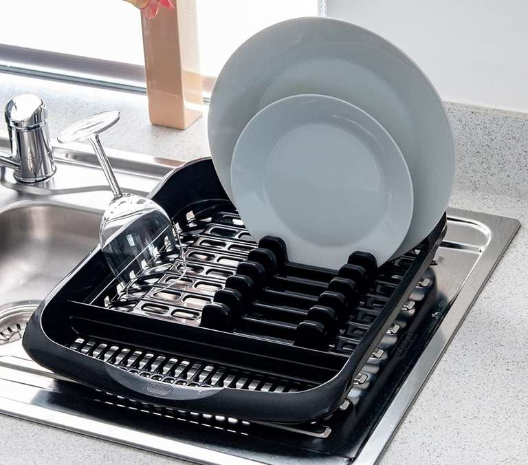 Addis Plate Dish Draining Rack, Soft Black, 33 x 39.5 x 6 cm